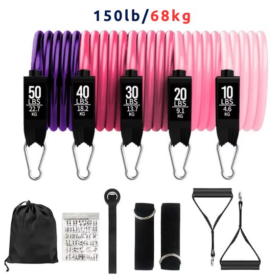 elastique musculation 5 niveaux resistance-150lb-68kg rose