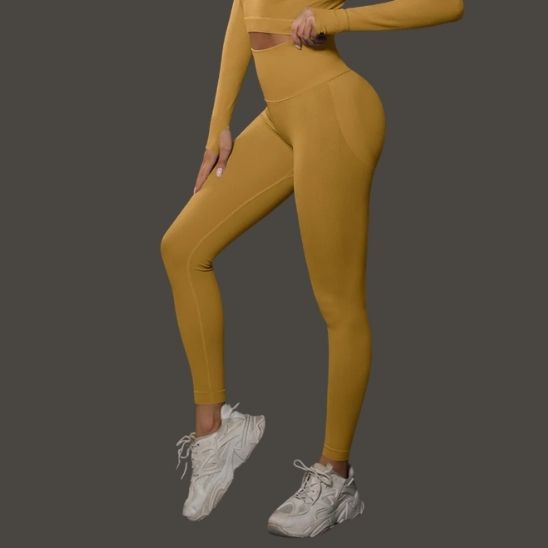 Legging moulant taille haute gainant confort performance Jaune moutarde