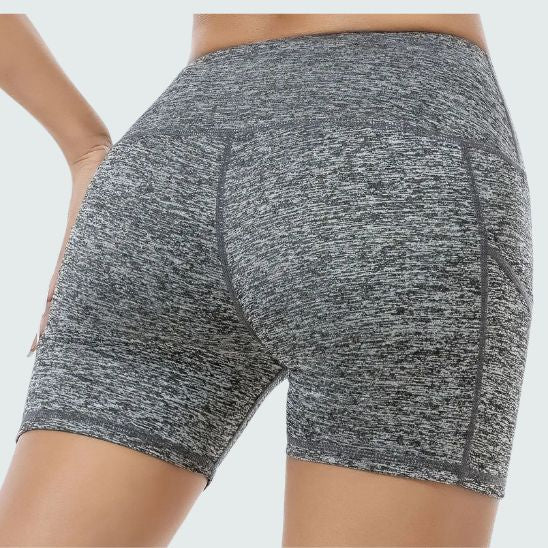 Short de sport femme gris chiné court avec poche