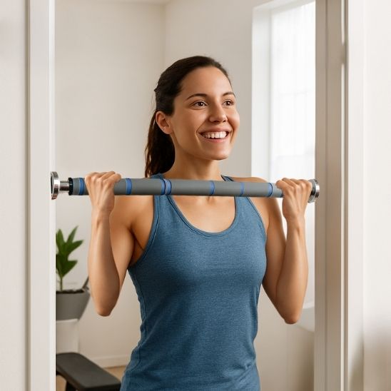barre de traction porte domicile femme en seance musculation renforcement musculaire