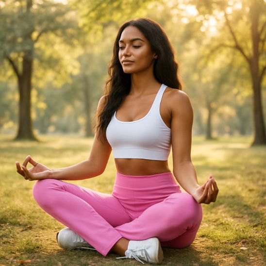 Legging fitness femme taille haute push-up yoga méditation dans la nature 