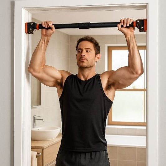 barre traction ajustable sur encadrement porte salle de bain homme fait tractions