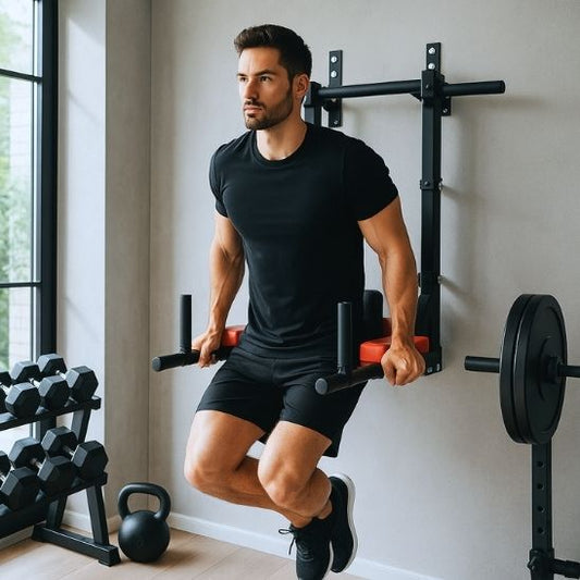 Barre traction multifonction homme exécute tractions assises 