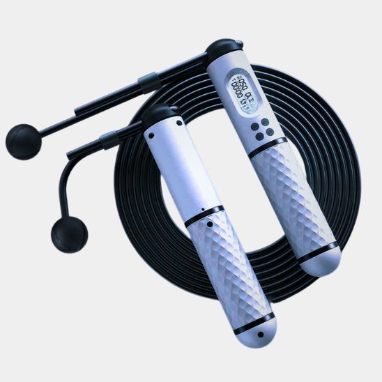 corde a sauter calorie ecran led quatre fonctions avec fil et option sans fil balles lestees blanc