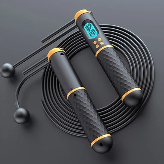 corde a sauter calorie ecran led quatre fonctions avec fil et option sans fil balles lestees noir