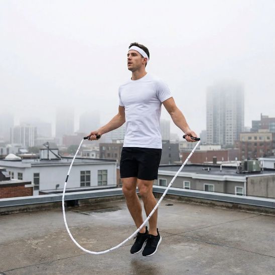 corde a sauter perle endurance homme entrainement cardio sur toit 