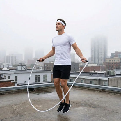 corde a sauter perle endurance homme entrainement cardio sur toit 