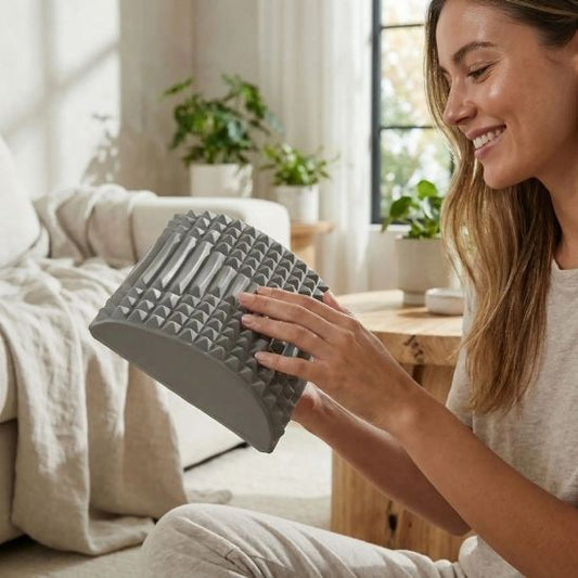 coussin lombaire soulage douleurs musculaires améliore posture et optimise récupération présenté par femme 