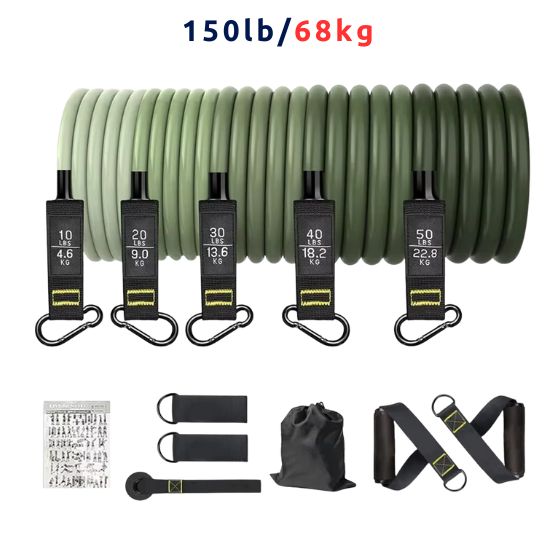 elastique musculation 5 niveaux resistance 150lb 68kg vert