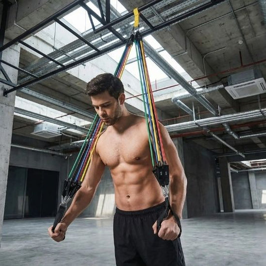 Elastique musculation - Homme exercice standing presse