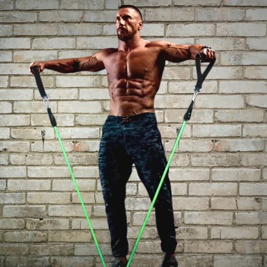 Elastique musculation - homme exercice élévations latérales