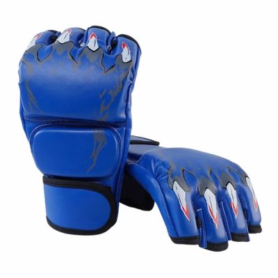 gants de boxe demi doigt durables bleu