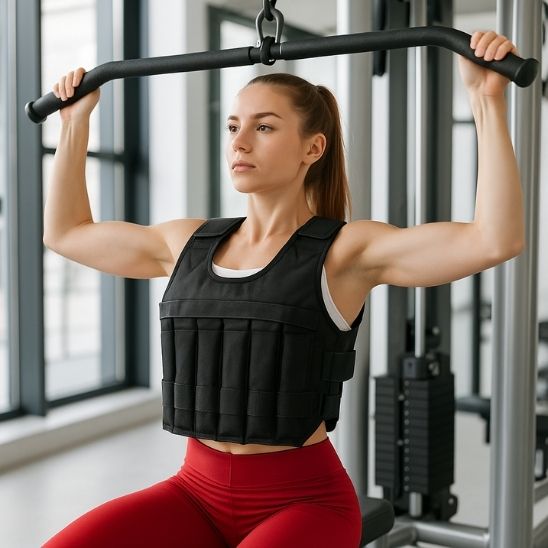 gilet lesté femme fait tractions salle de sport
