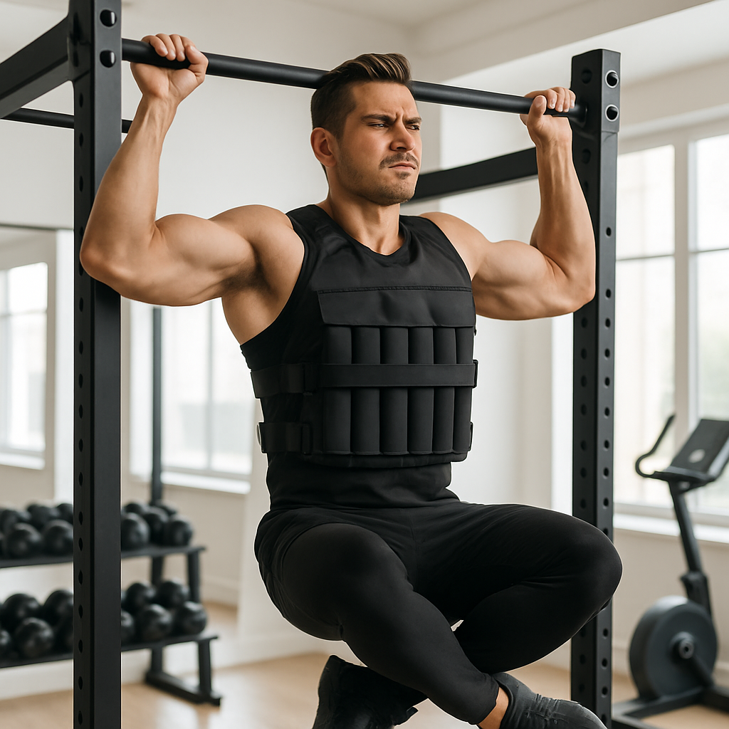 gilet lesté homme tractions a barre a salle de sport