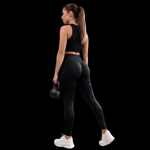 Legging 3D anti cellulite noir vue de dos effet push-up taille haute