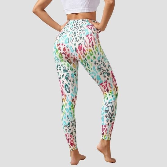 legging de sport aux couleurs vives - détail du motif imprimé - vue de dos