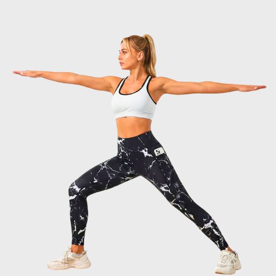 legging fitness femme taille haute avec poche imprimé coloré noir