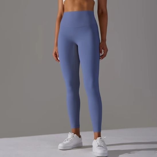 Legging sport bleu respirant taille haute sculptant gainant opaque seamless longueur 7/8 pour femme 