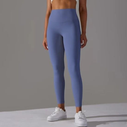 Legging sport bleu respirant taille haute sculptant gainant opaque seamless longueur 7/8 pour femme 