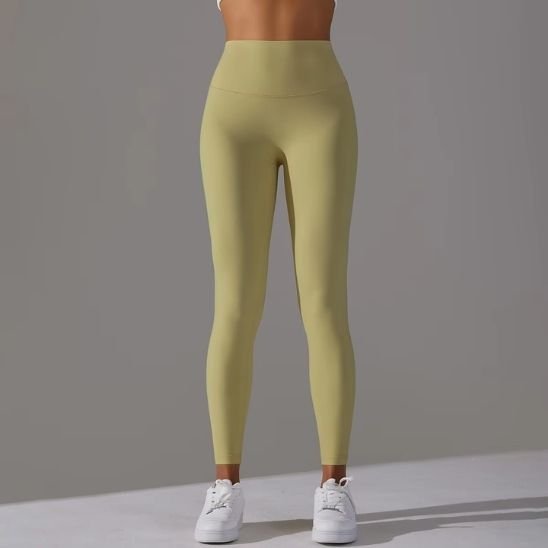 Legging sport jaune respirant taille haute sculptant gainant opaque seamless longueur 7/8 pour femme 