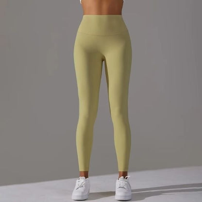 Legging sport jaune respirant taille haute sculptant gainant opaque seamless longueur 7/8 pour femme 