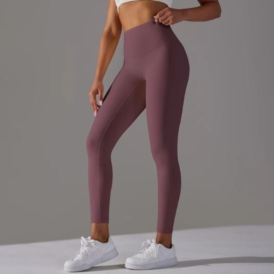 Legging sport vin rouge respirant taille haute sculptant gainant opaque seamless longueur 7/8 pour femme 