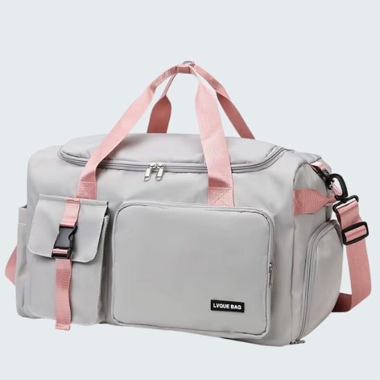 Sac sport femme gris grande capacité compartiments multiples