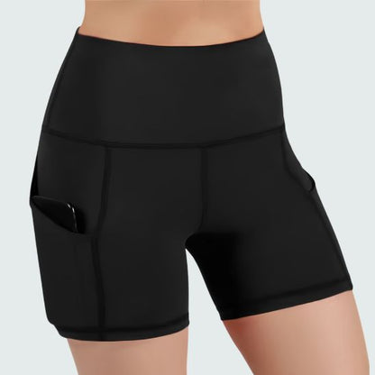 Short de sport femme noir - poche intégrée taille haute
