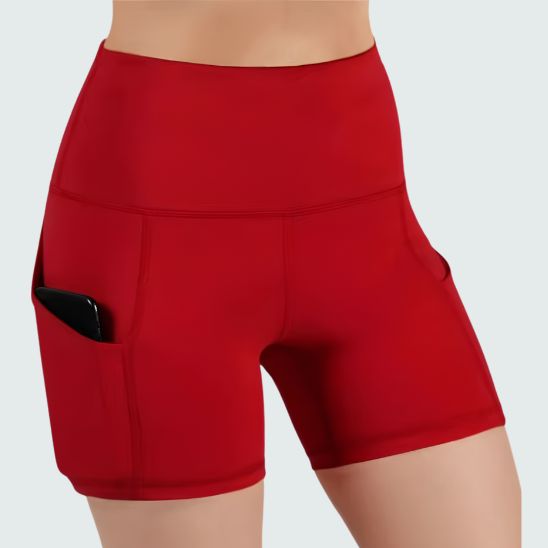Short de sport femme rouge - poche latérale téléphone
