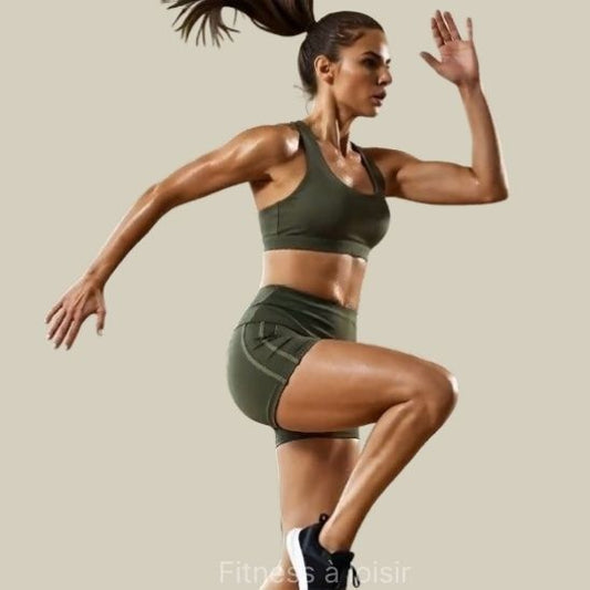 short de sport femme - sportive en course, ensemble vert mousse