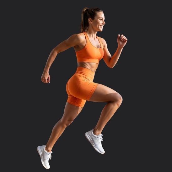Short fitness femme orange taille haute - running et cardio