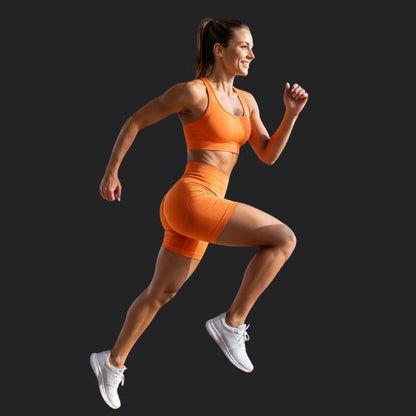 Short fitness femme orange taille haute - running et cardio