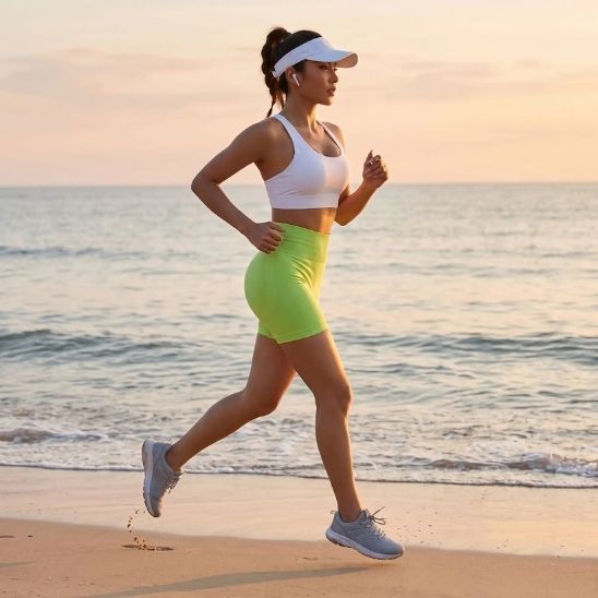 Short fitness femme vert - running et cardio en plein air