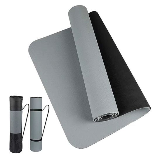 tapis pour sport antidérapant 180cmx57cmx0.6cm Yoga fitness gris-noir