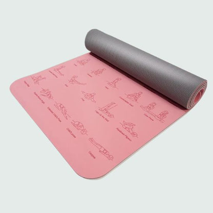 Tapis yoga TPE antidérapant - coloris rose et vert 183 x 57 cm - 6 mm