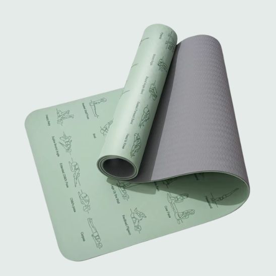 Tapis yoga TPE antidérapant - coloris rose et vert 183 x 57 cm - 6 mm