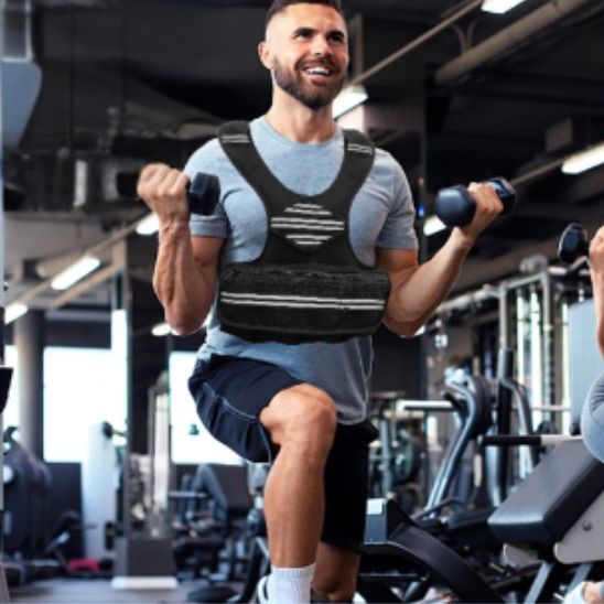 Veste lestée ajustable 1,8 à 4,5 kg entrainement intensifié - Homme musculation avec haltères associés